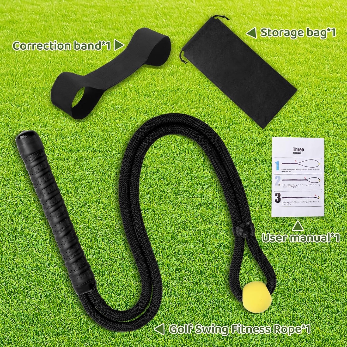 Golf Rope Swing Training Kit - Golf swing training aid, improves golfer's swing and main rhythm, golf gift for men's golfers, includes swing correction armband and rope trainer with weighted balls.