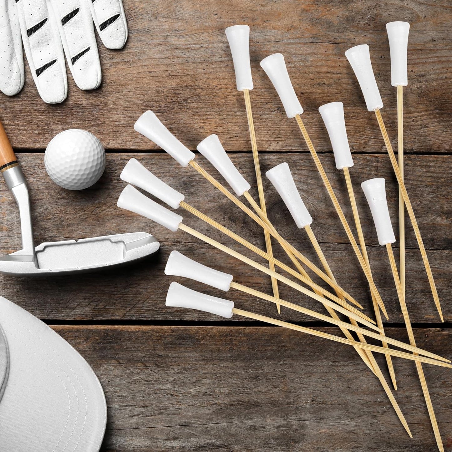 Aodaer 100 Pieces Golf Bamboo Cocktail Picks 4.7 Inch Decorative Sports Ball End Cocktail Skewers Wooden Decorative Fruit Toothpicks Fruits Sandwich Buffets Party Supplies