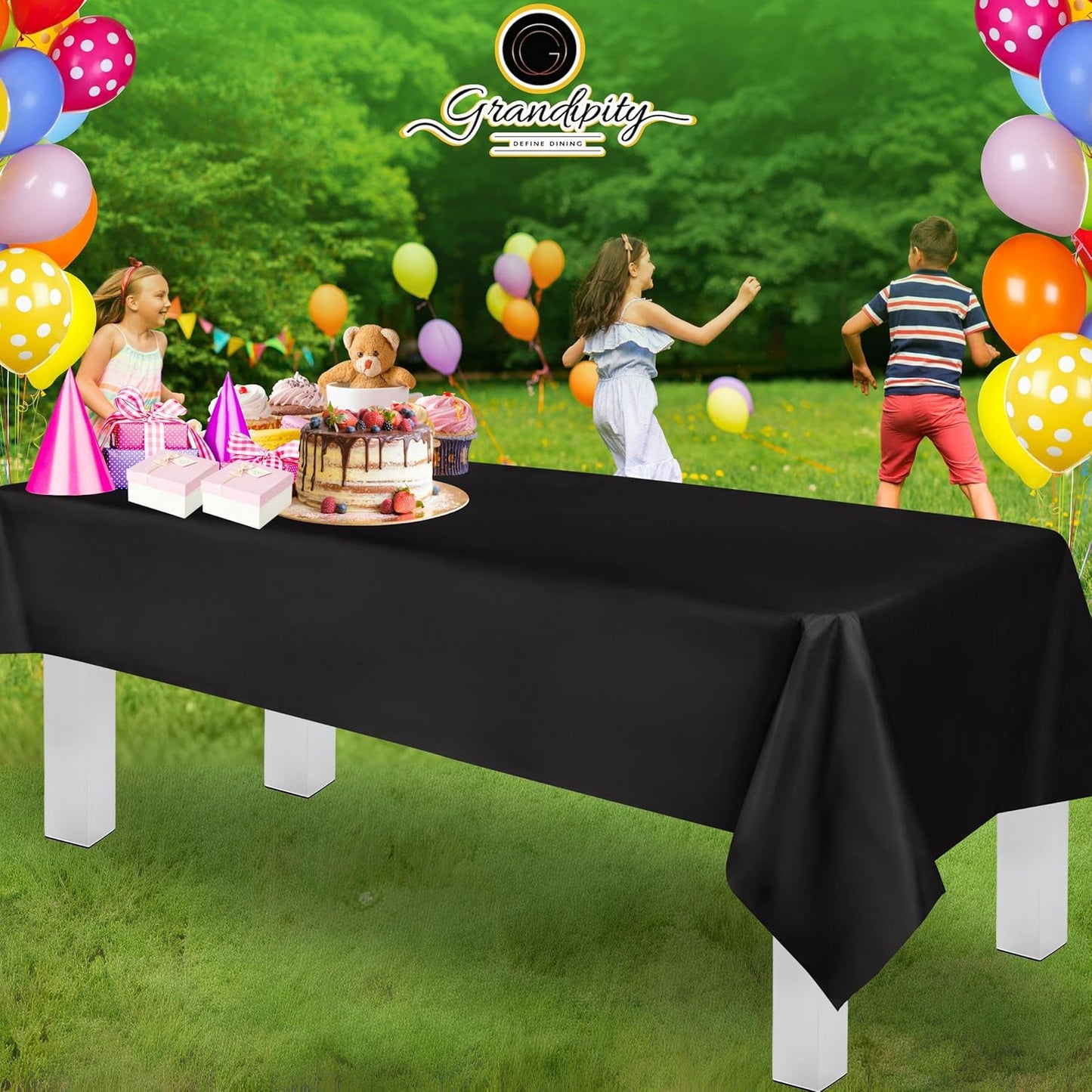 Grandipity 12 Pack Premium Disposable Plastic Tablecloth 54 Inch. x 108 Inch. Decorative Rectangle Table Cover - Black