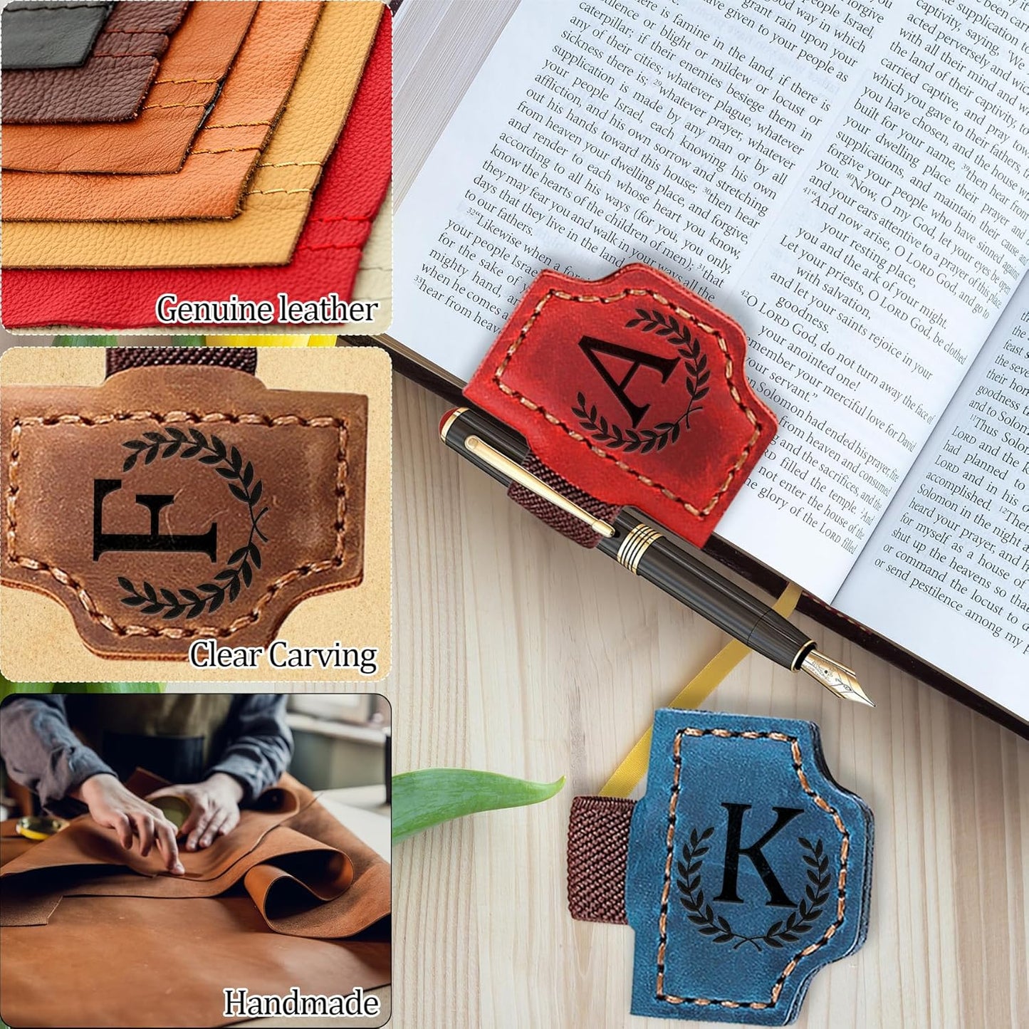 Bygone Mark Bookmark with Pen Holder, 26 Letters Name Initial Personalized Magnetic Bookmarks, Leather Book Mark for Men Women, Travelers Accessories, Teachers Readers Book Lovers Gifts (Brown, T)