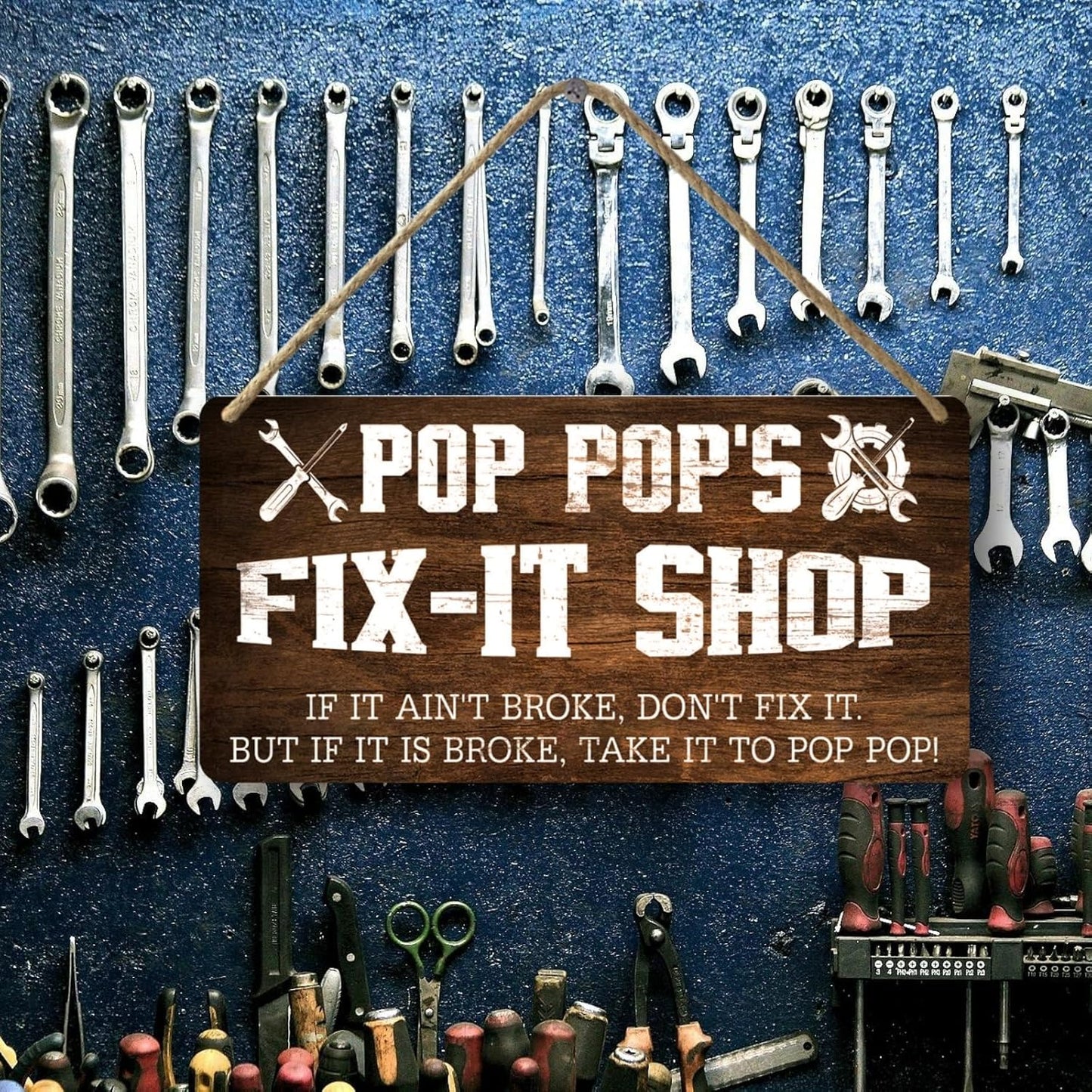 Pop Pops Gifts Pop Pop Gifts Vintage Pop Pop's Fix-It Shop If It Ain't Broke Don't Fix It But If It Is Broke Take It To Pop Pop Decor Hanging Wood Sign Home Decor Gift For Grandpa 12x 6 In