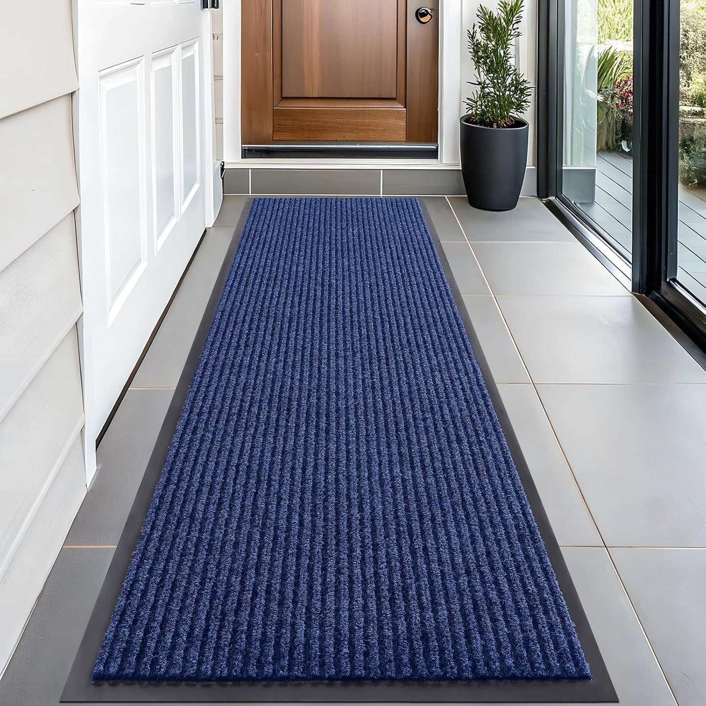 OLANLY Front Door Mat Indoor Outdoor Entrance, Waterproof Heavy Duty Doormat, Fade Resistant, Low Profile, Easy Clean Patio Porch Welcome Floor Mats for Entry, 59x20, Blue