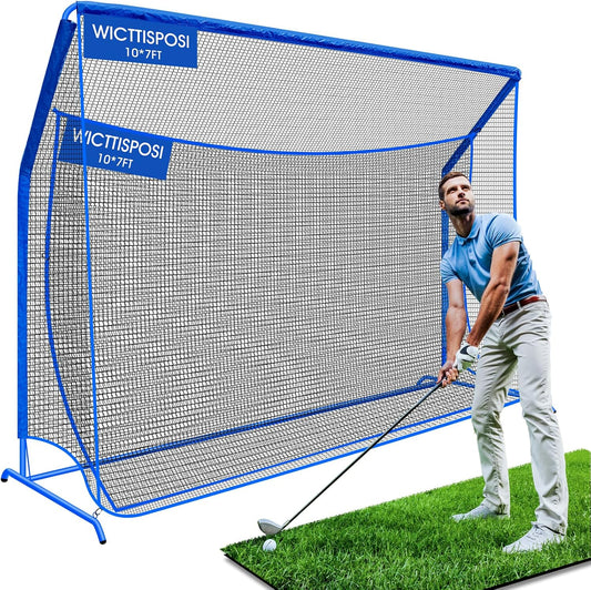 Golf Hitting Net with Extra Striking Net, 10x7ft/7x7ft Heavy Duty Golf Practice Nets for Golfers Backyard Driving Swing, Golf Impact Cage Metal Frame with Storage Bag&Elevated Base, Indoor Outdoor Use