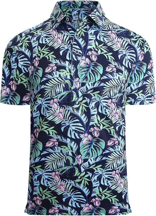 Alex Vando Mens Hawaiian Golf Shirt Moisture Wicking Digital Print Golf Shirts for Men