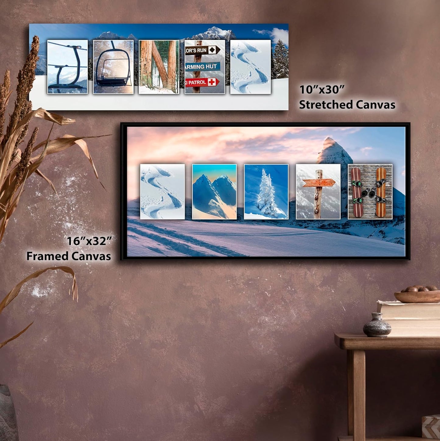 Personal-Prints SNOWBOARDING Personalized Name Art Gift | Customized for the Snowboard Instructor, Avid Boarder, or Team | Unique Photo Canvas Wall Art Décor (6"x18" Stretched Canvas)