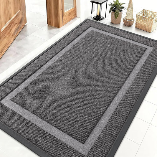 OLANLY Front Door Mat Indoor Outdoor Entrance, Waterproof All-Season, All-Weather Doormat, Sturdy Natural Rubber, Fade Resistant, Low Profile, Easy Clean Patio Porch Entryway Mat, 47x32, Dark Grey