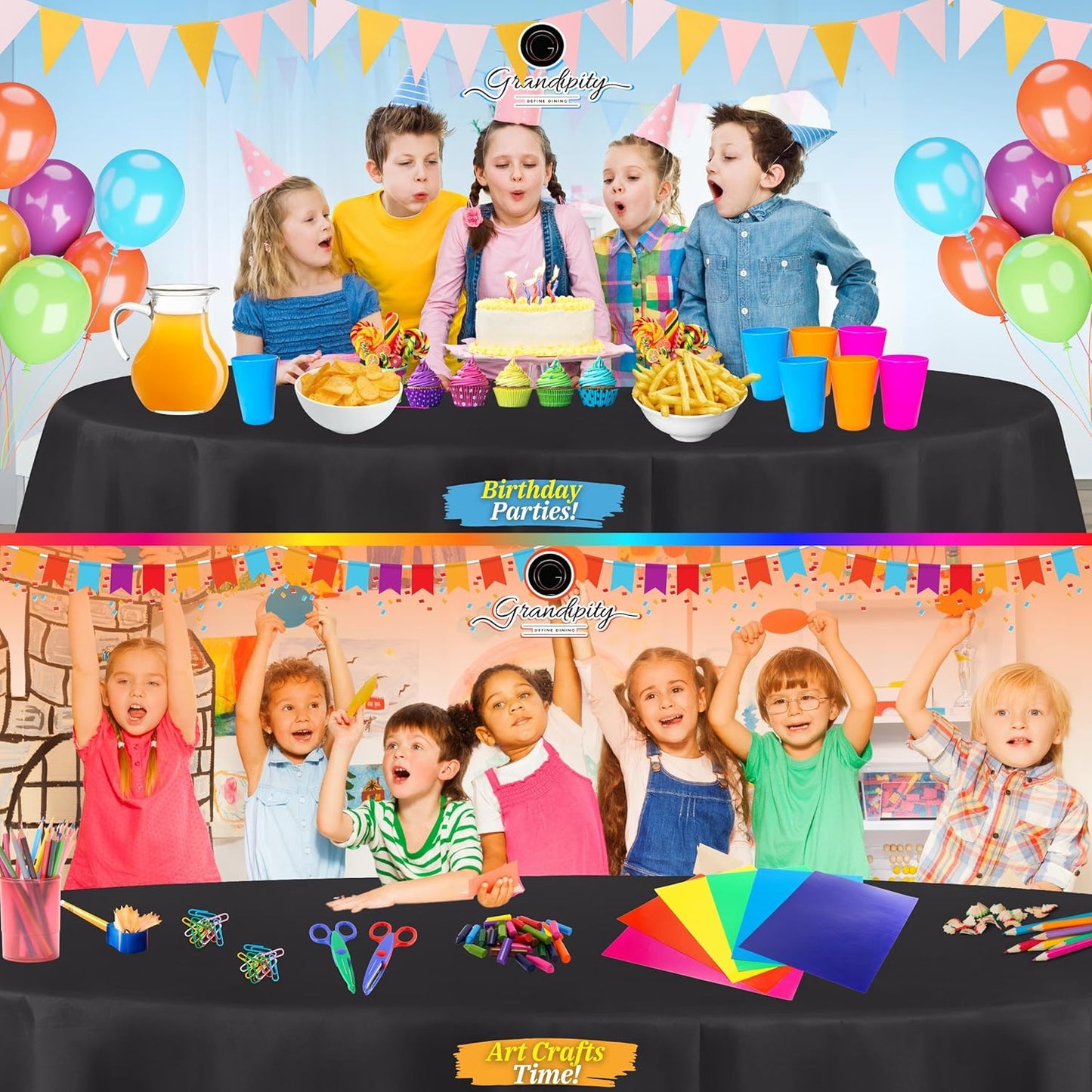 Grandipity 12 Pack Premium Disposable Plastic Tablecloth 84" Inch Decorative Round Table Cover - Dark Grey