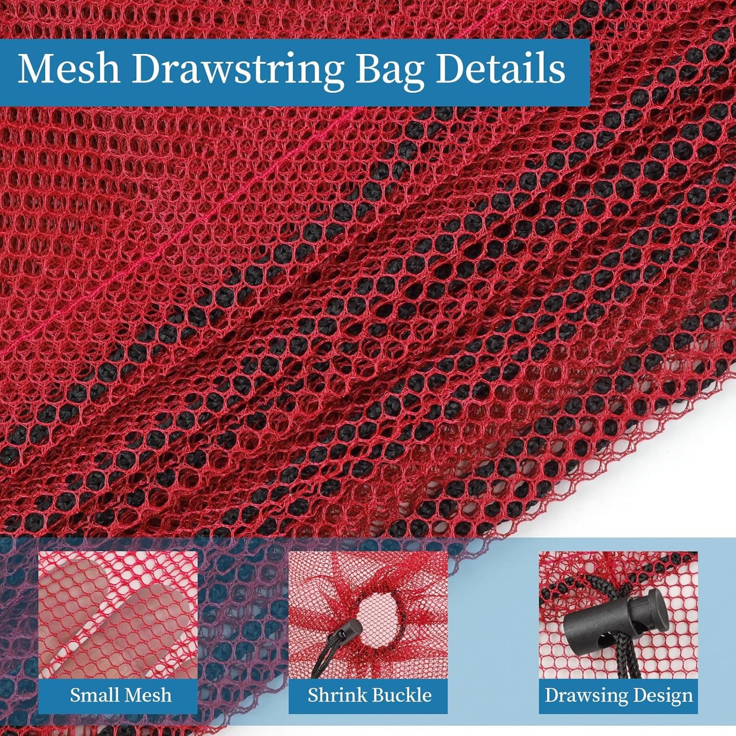 6 Pcs Mesh Bags Drawstring, 14x17 Inch with Lock, Multipurpose Storage Bags for Gym, Balls, Beach, Laundry(Red)