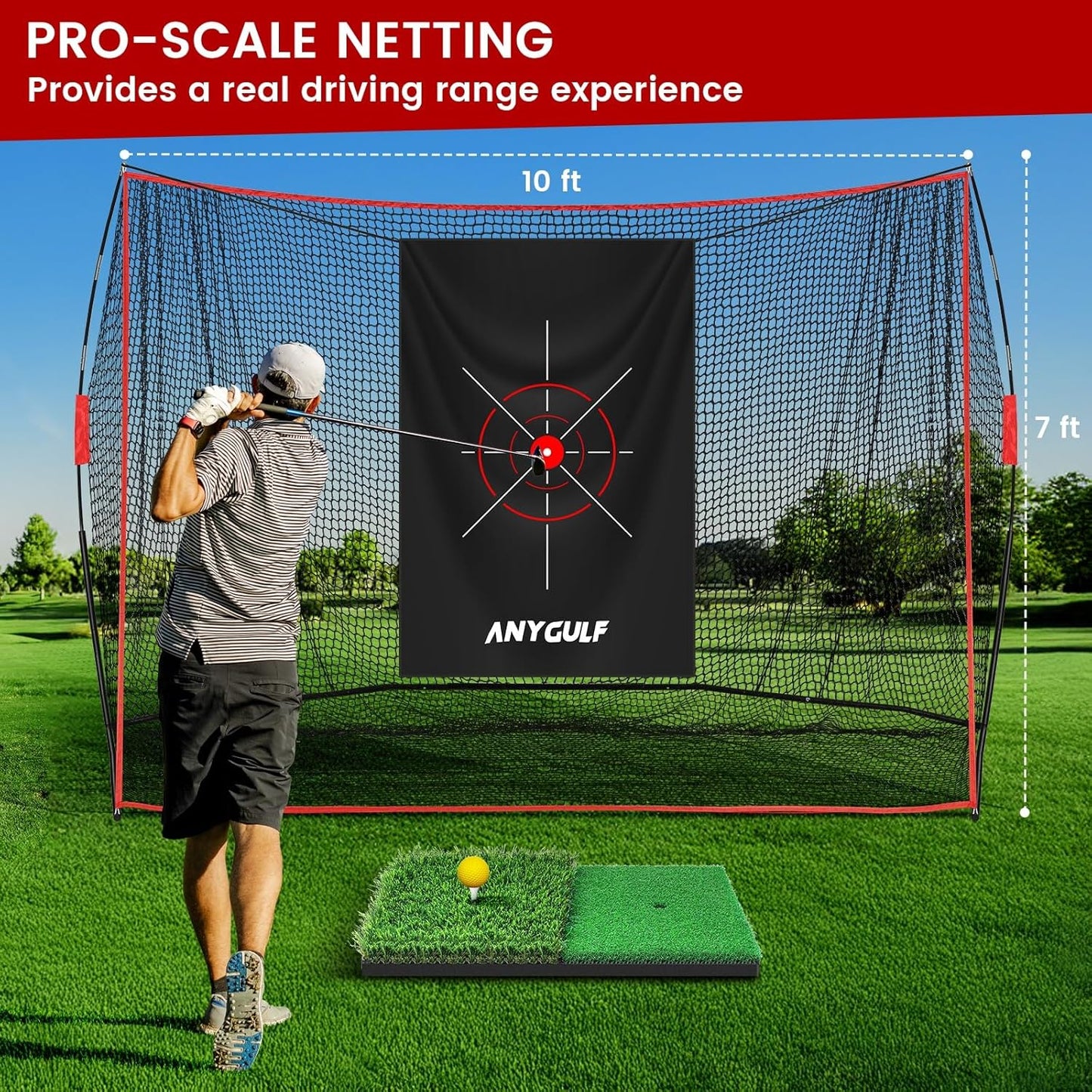 Pro Golf Net,Heavy Duty Golf Practice Net with Mat, Outdoor Indoor Hitting Nets with Noise Reduce Silk Target for Backyard Driving Chipping/Garage Training