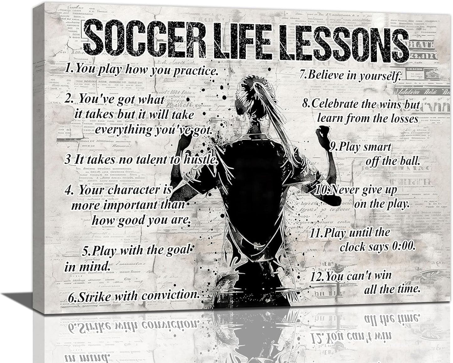 Soccer Sports Wall Art Soccer Life Lessons Wall Decor Soccer Sign Retro Poster Boy Men Motivational Decorations Canvas Print Painting Artwork for Bedroom Bathroom Living Room Gym 16"x12"