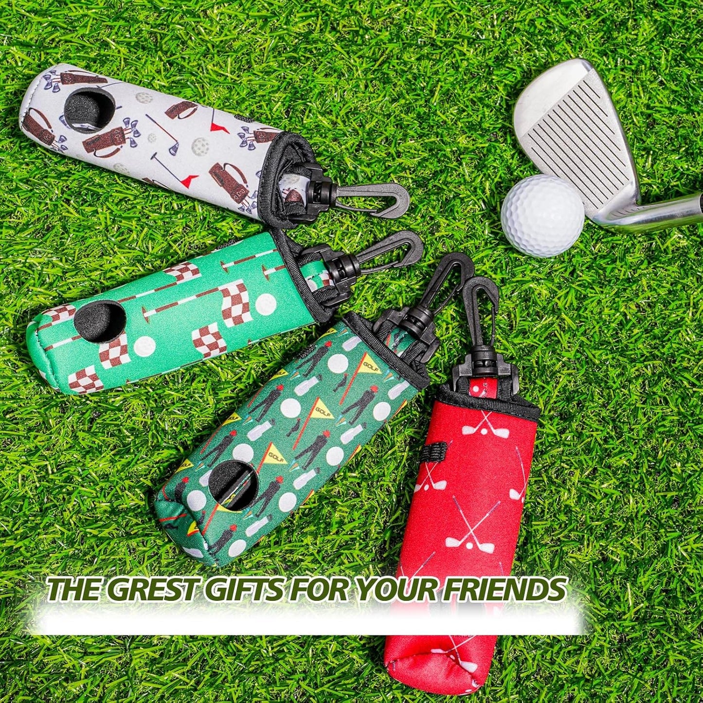 4 Pieces Golf Tee Holder Golf Ball Carry Bag Pouch Ball Holder Keychain Belt Clip Gifts Accessories