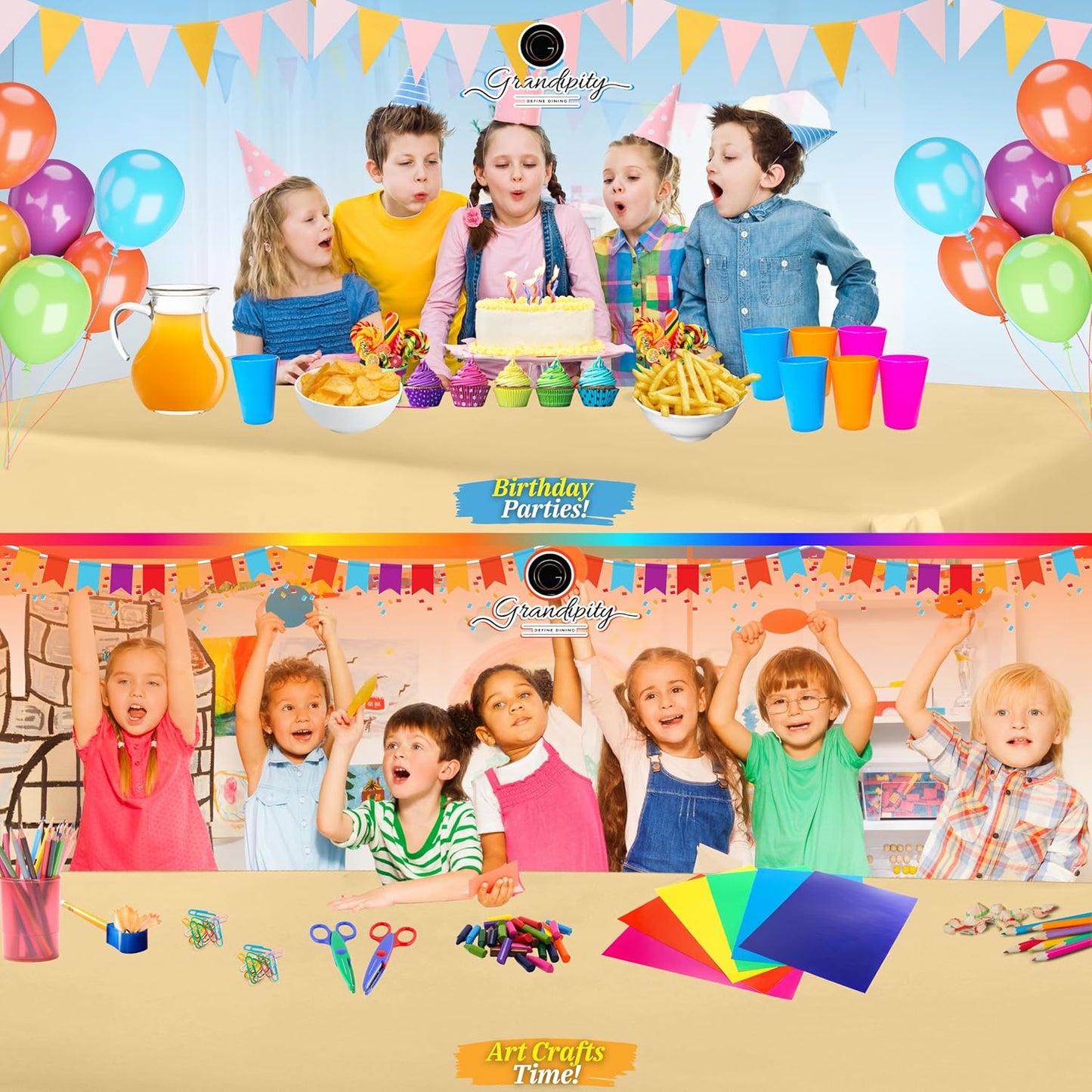 Grandipity 12 Pack Premium Disposable Plastic Tablecloth 54 Inch. x 108 Inch. Decorative Rectangle Table Cover - Ivory