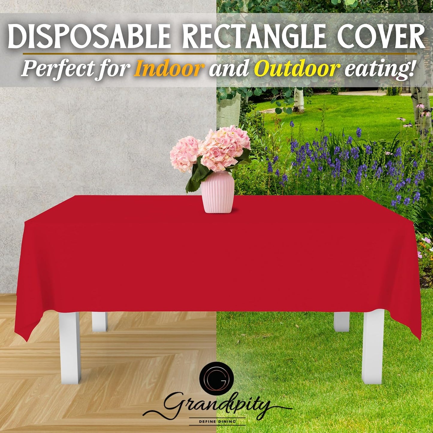 Grandipity 12 Pack Premium Disposable Plastic Tablecloth 54 Inch. x 108 Inch. Decorative Rectangle Table Cover - Red