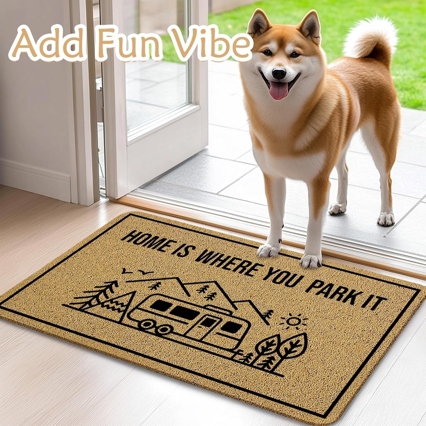 Camper Welcome Mats for Front Door, Camping Door Mat, Home is Where You Park It Camping Doormat for Trailer Camper Campsite Outside Inside Outdoor Indoor Entrance, 17x30 Inches