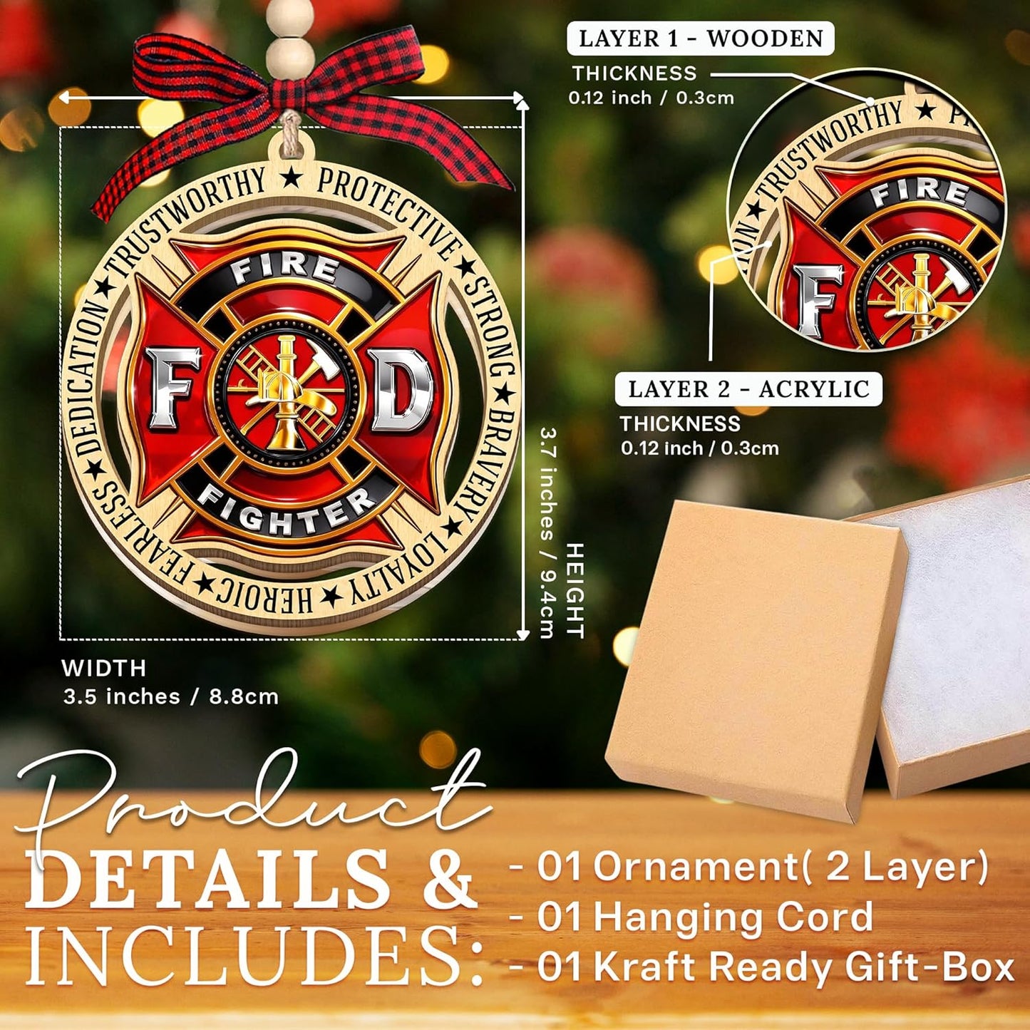 HEXMOZ Firefighter Christmas Ornaments - Firefighter Ornaments for Fireman, Fire Department Gift Ideas - Xmas Gifts for Firefighters Male, Female, Holiday Ornaments Decorations 2025