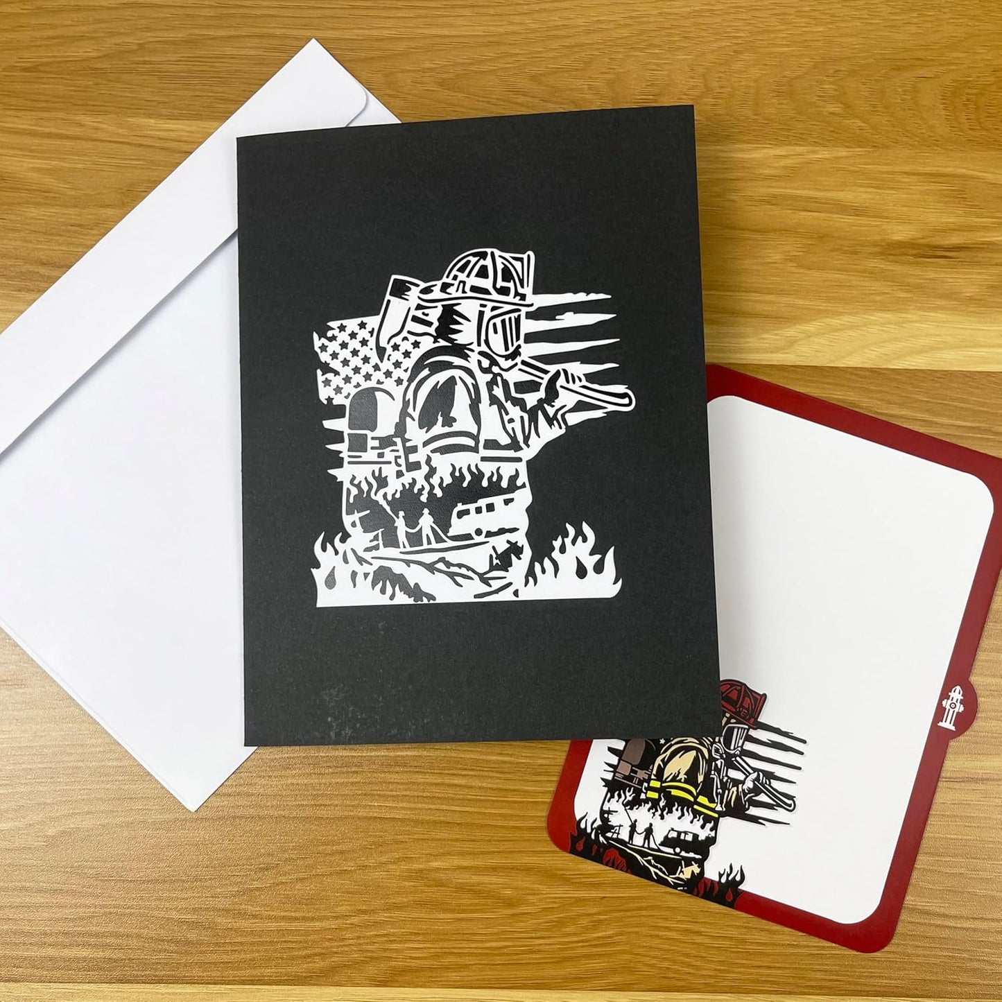 3D Firefighter Popup Card - Handmade Fire Truck Paper Art for Birthday, Anniversary, Christmas, Father’s Day - Unique Gift for Him, Her, Dad, Son, Husband, Wife, Firefighter