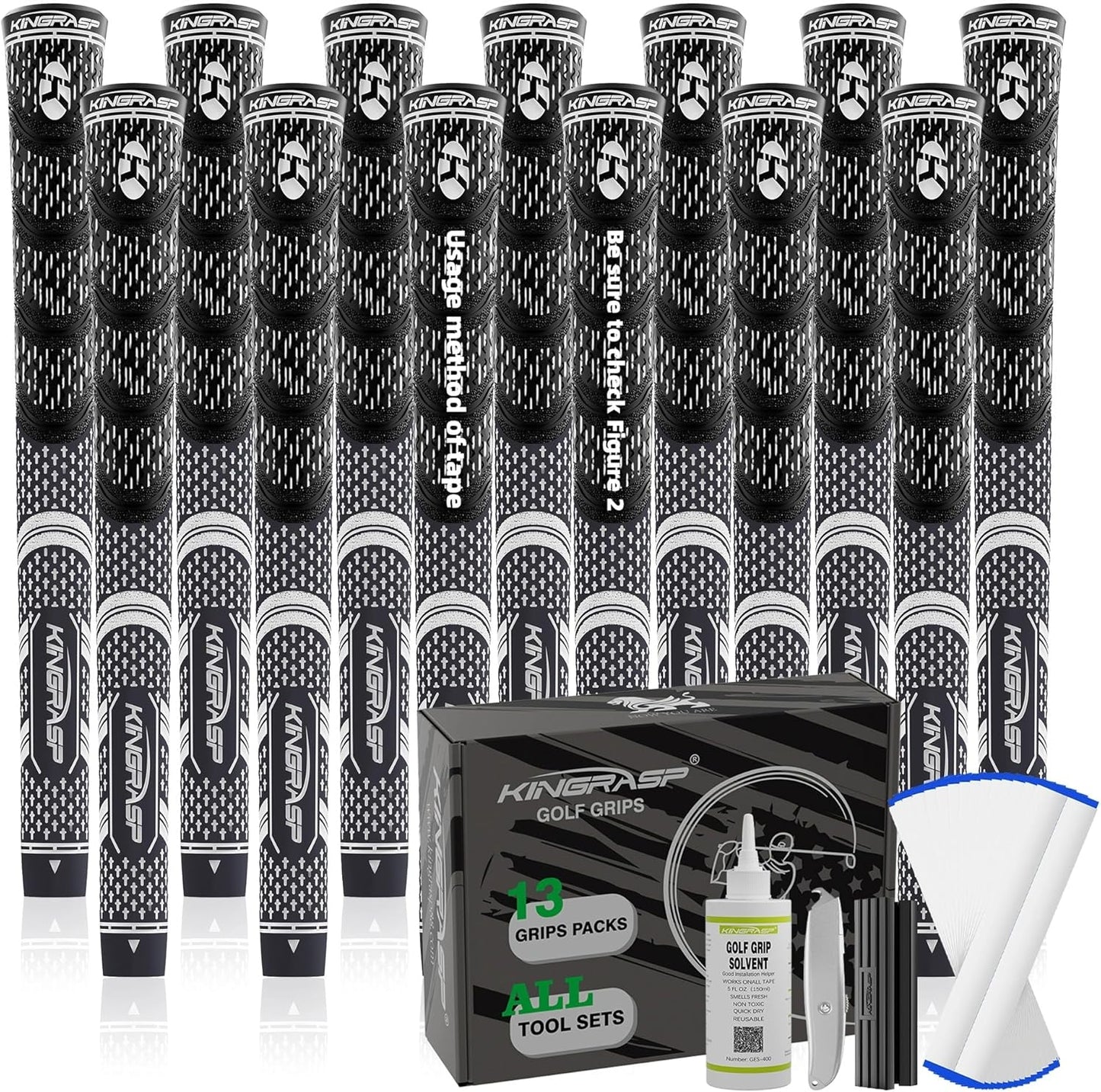 Premium Hybrid Golf Grips (13 Pack) - High Traction Rubber Golf Club Grips with Enhanced Feedback | Includes 13 Grips + 15 Tapes + 1 Rubber Vice | All-in-One Replacement Grip Kit for Golf Clubs
