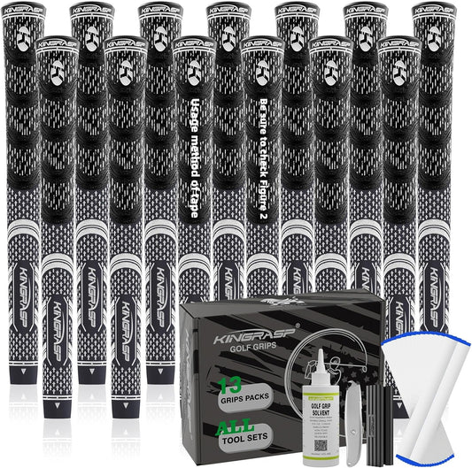 Premium Hybrid Golf Grips (13 Pack) - High Traction Rubber Golf Club Grips with Enhanced Feedback | Includes 13 Grips + 15 Tapes + 1 Rubber Vice | All-in-One Replacement Grip Kit for Golf Clubs