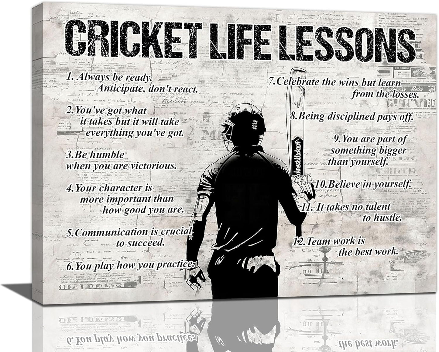 Gyeong Cricket Sports Wall Art Cricket Life Lessons Wall Decor Cricket Sign Retro Poster Boy Men Room Motivational Decorations Canvas Print Painting Artwork for Bedroom Bathroom Living Room 24"x16"