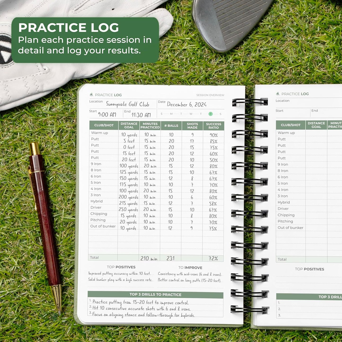 Clever Fox Golf Log Book – Small Training & Scorecard Journal – Pocket Notebook – Golf Practice Accessories & Gifts Ideas for Men (Cypress)