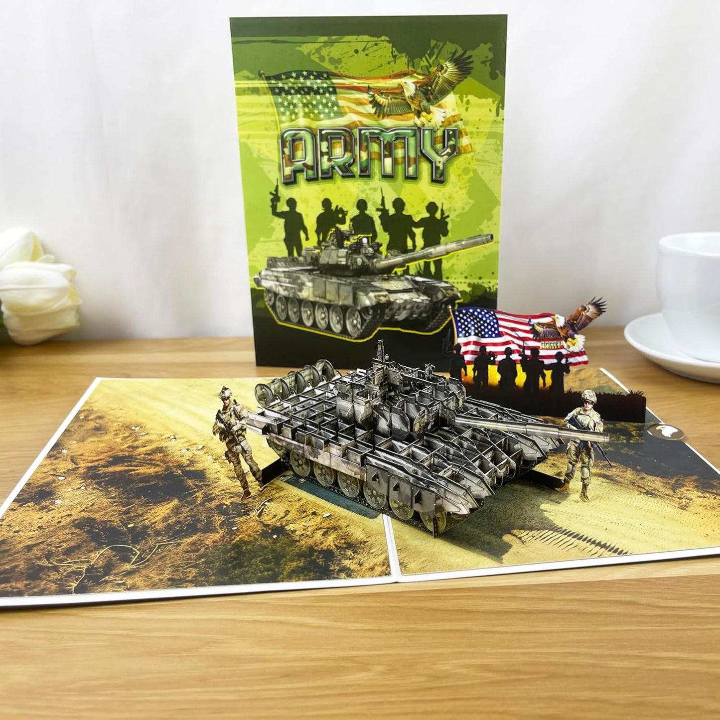 3D Army Tank Popup Card - Handmade Military Paper Art for Birthday, Anniversary, Christmas, Father’s Day, Veterans Day - Unique Gift for Him, Her, Soldier, Veteran, Army Lover