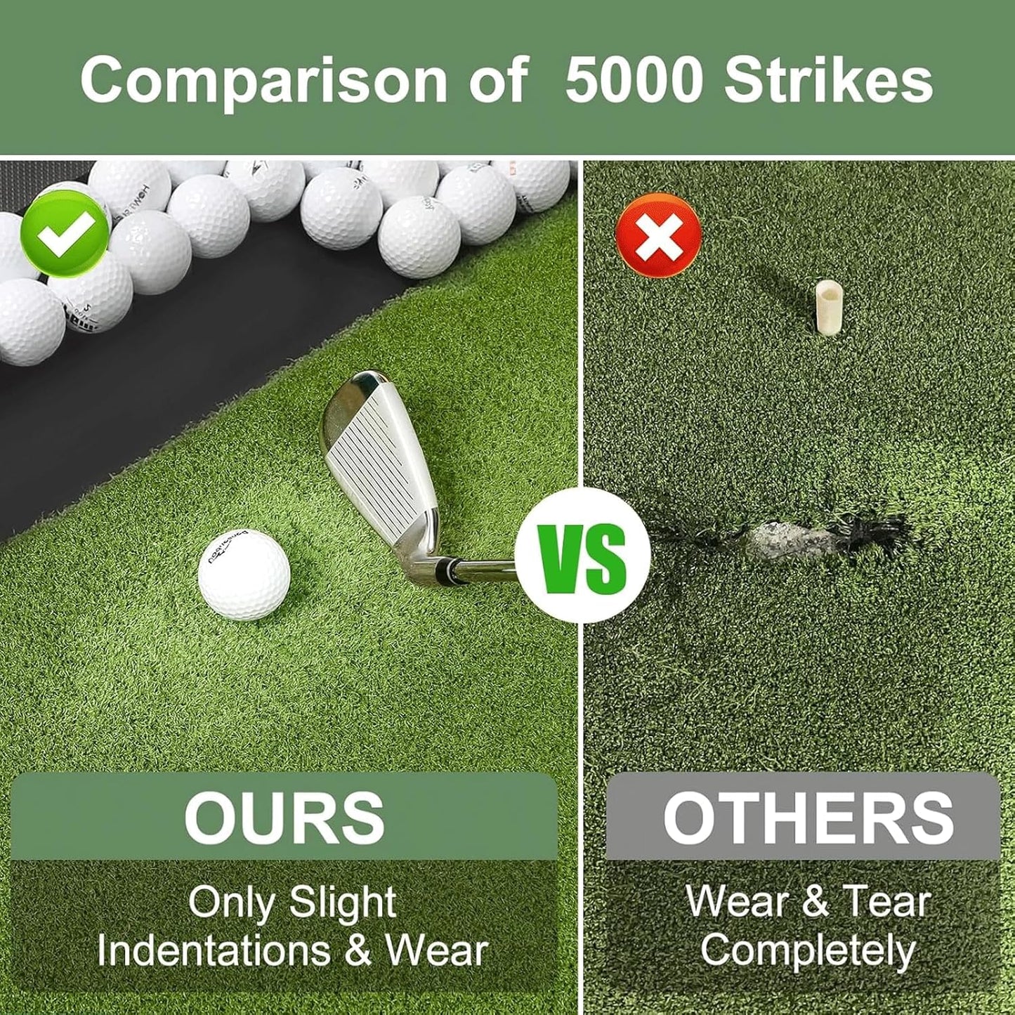 Integrated 5x4ft & 6x5ft 26mm-31mm Golf Mat with Ball Tray, Thickening Golf Mats Practice Outdoor & Indoor, Artificial Turf Matt with 3 Tees for Hitting, Driving Chipping, Swinging