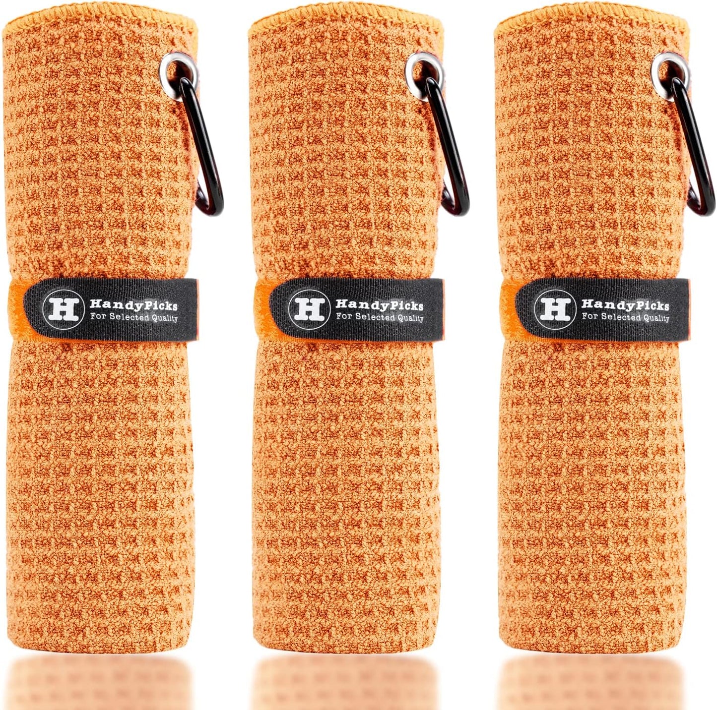 Handy Picks Microfiber Golf Towel (16" X 16") with Carabiner Clip, Waffle Pattern Golf Towel Hook and Loop Fastener - The Convenient Golf Cleaning Towel