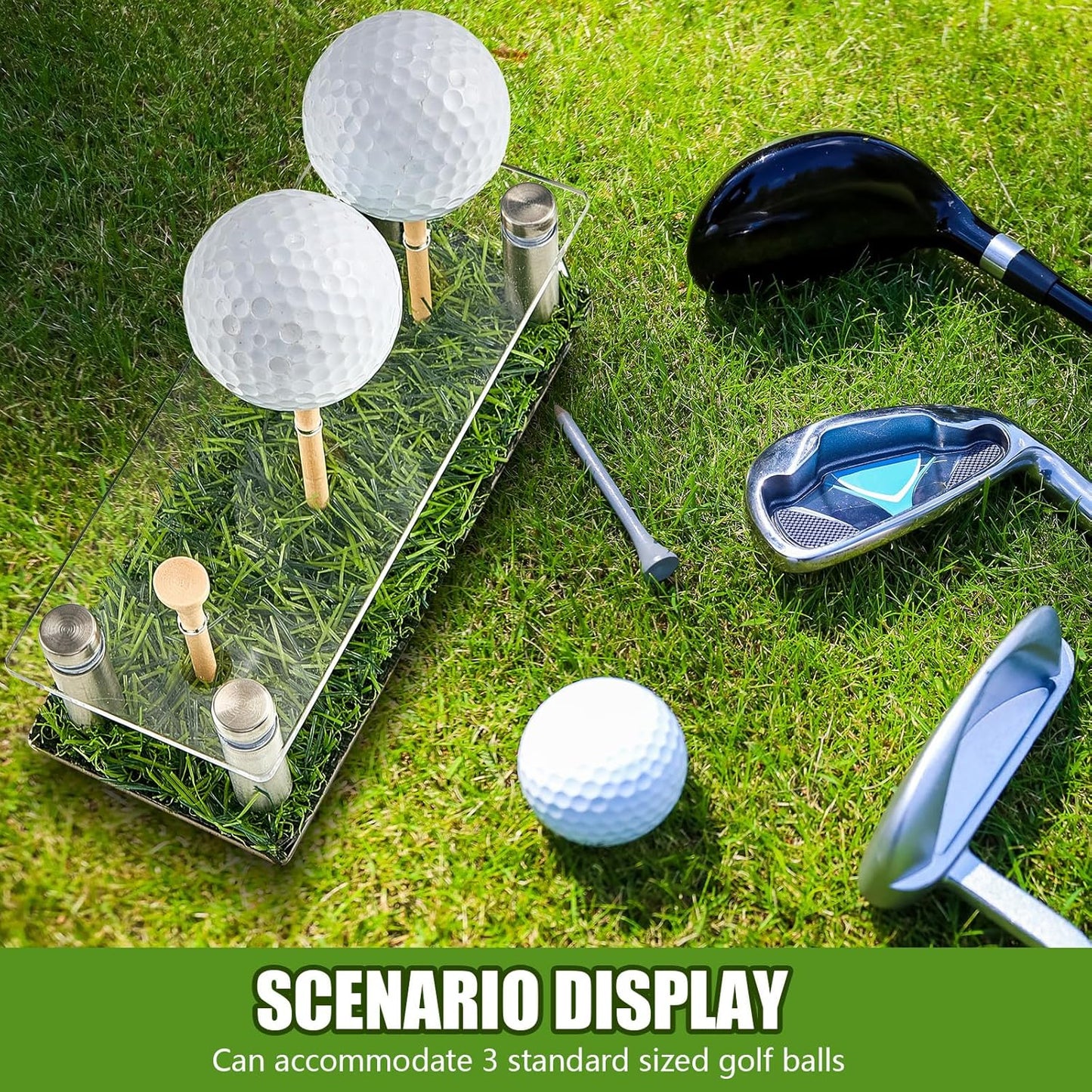 Menkxi Acrylic Metal Golf Ball Holder Display Case with Black Base and Turf Golf Ball Stand Display Box for Golf Decoration(5.91 Inch)