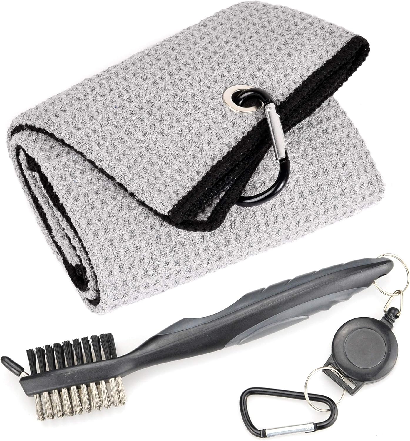 Mile High Life Golf Towels - Microfiber Waffle Pattern Tri-fold, Brush Tool Kit with Club Groove Cleaner with Retractable Cord and Clip, for Men Women, Golf Gift