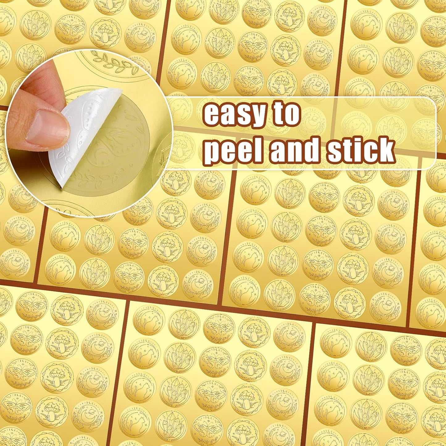 Chinco 500 Pieces Gold Embossed Envelope Seals Stickers Adhesive Seal Stickers Vintage Embossed Foil Certificate Kit Plant DIY Labels for Wedding Invitations Envelopes, 5 Patterns(Witchcraft Style)