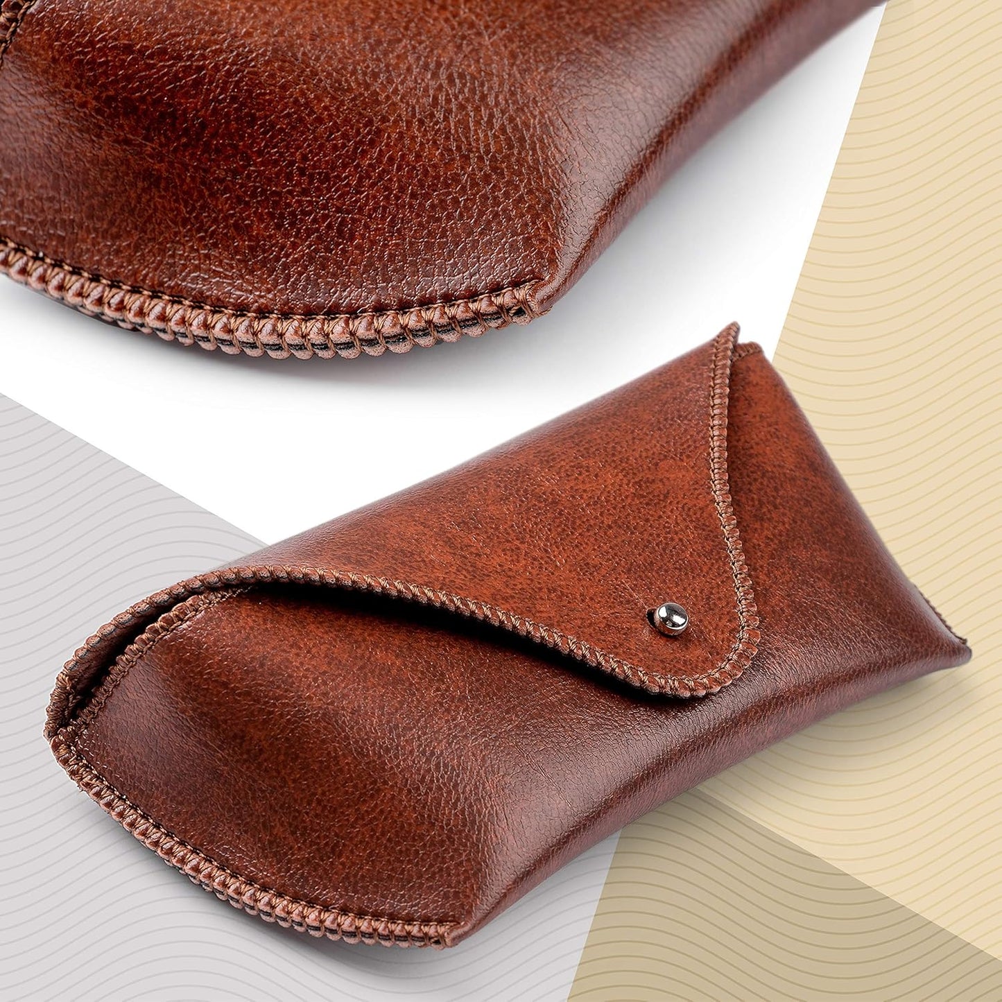 Leather Sunglass Case, Brown, Medium, Glasses Case, Big Sunglasses Cases For Men Women, Anti-scratch, Anti-press, Classic, Unisex