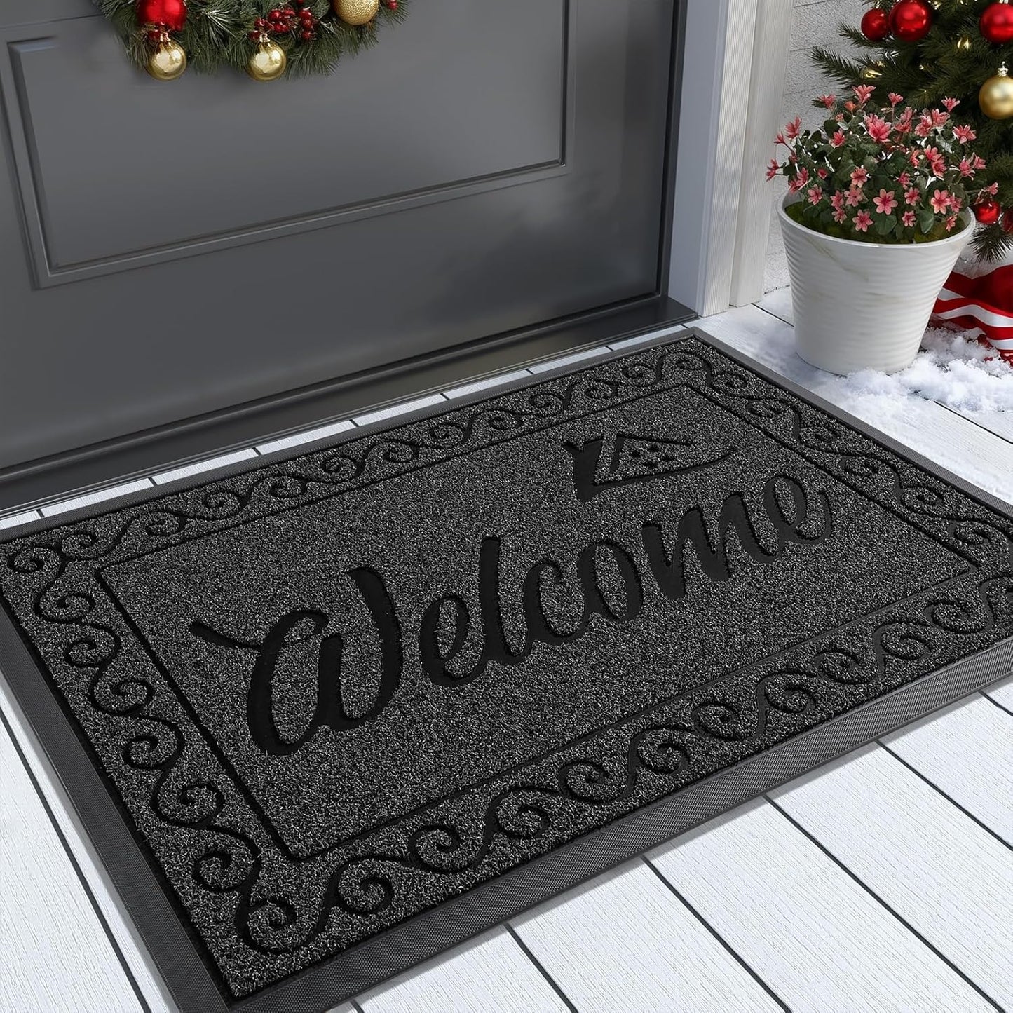 Yimobra Welcome Mat, Heavy Duty Durable Door Mats for Home Entrance Outdoor Indoor, Front Doormat for Outside Patio Floor Entry Porch Garage Office, Waterproof, Low Profile, 29.5 x 17, Black