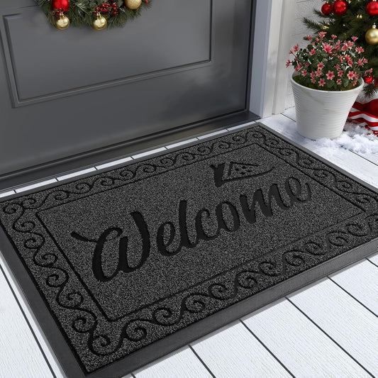 Yimobra Welcome Mat, Heavy Duty Durable Door Mats for Home Entrance Outdoor Indoor, Front Doormat for Outside Patio Floor Entry Porch Garage Office, Waterproof, Low Profile, 29.5 x 17, Black