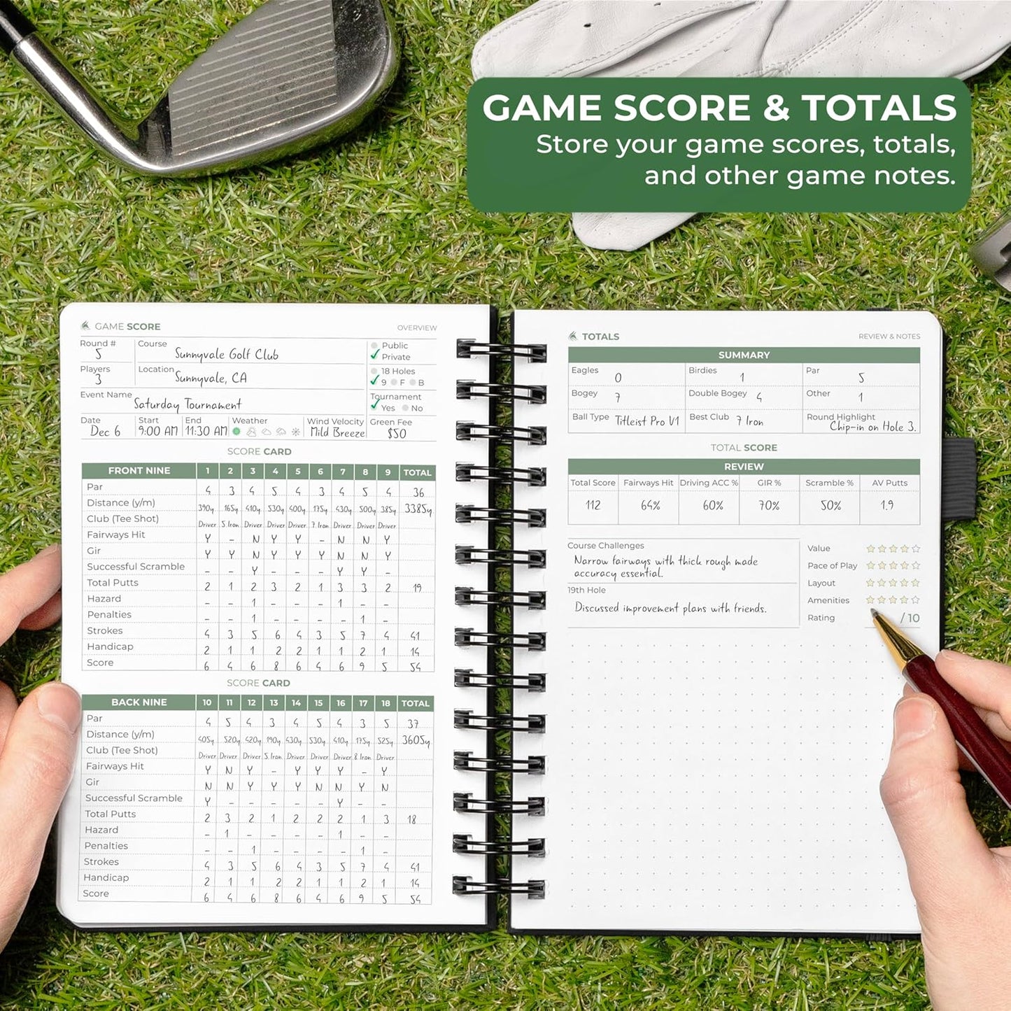 Clever Fox Golf Log Book – Small Training & Scorecard Journal – Pocket Notebook – Golf Practice Accessories & Gifts Ideas for Men (Black)