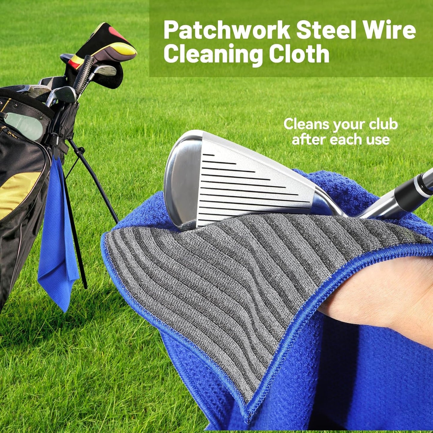 2 Pack Magnetic Golf Towel for Golf Bags with Clips, Wire Cleaning Cloth, Ultra Absorbent Microfiber, Waffle Pattern Golf Towel with Magnet for Men Women, Golf Accessories for Golf Carts or Clubs