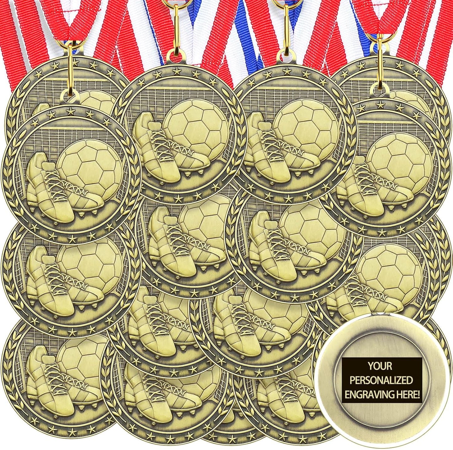 36 Pcs 2'' Gold Medals Bulk Volleyball Football Basketball Soccer Baseball Archery Dink Ball Cheer Track Bowling Awards Medals with Ribbons for Sports Participation Winner Gift