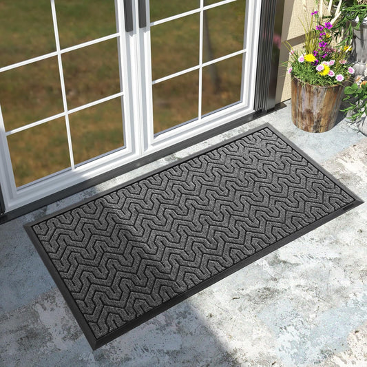 Yimobra Large Door Mat Outside Entrance 47x24, Waterproof Heavy Duty Outdoor Mats for Front Door, Non Slip Rubber Entry Mat for Garage Patio Indoor, Easy Clean, Mix Grey