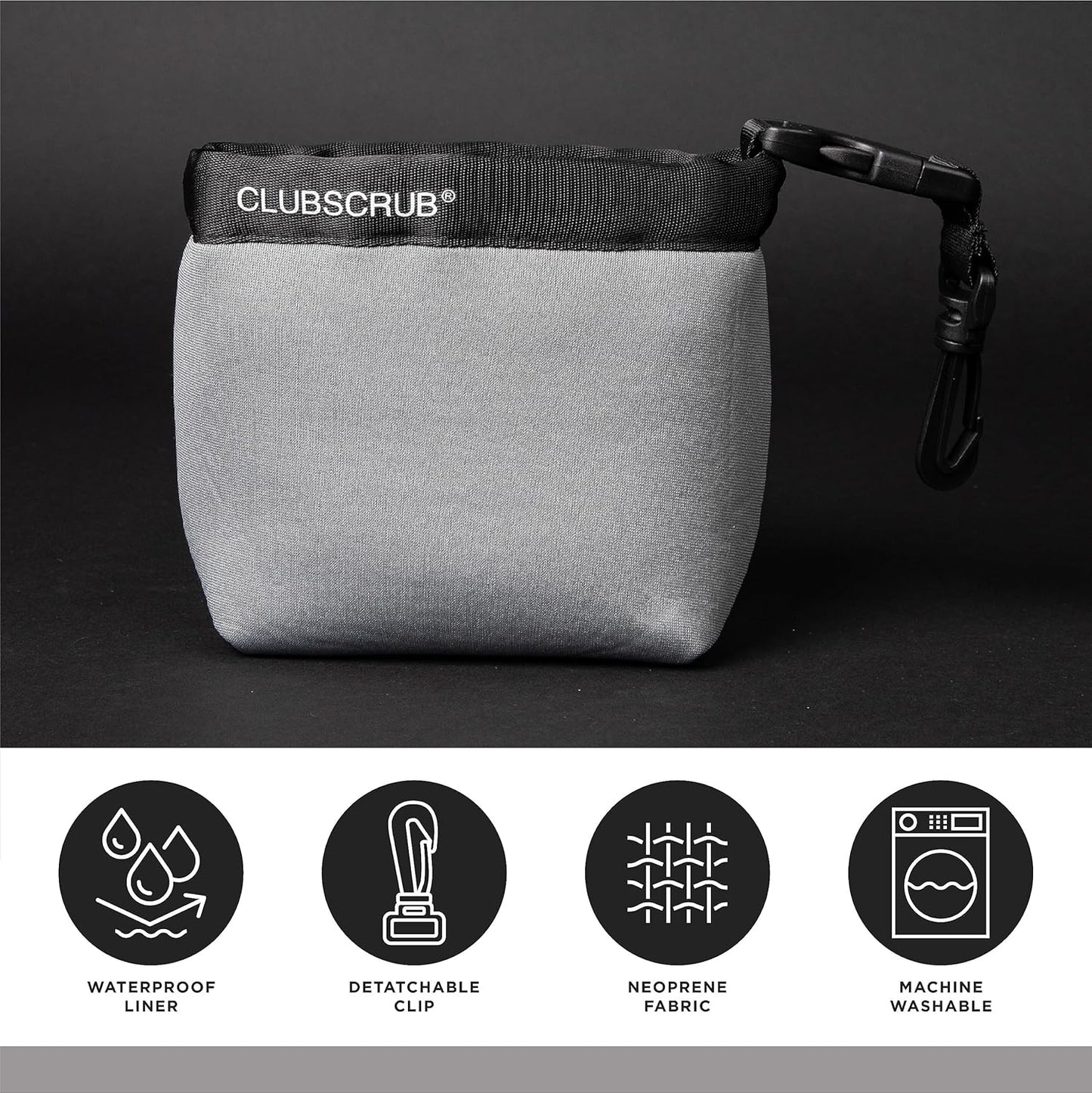 Club Scrub Golf Club and Golf Ball Cleaning Bag, Waterproof Clean Face Technology Liner, Detachable Clip, Machine Washable, Cleans Club Grooves, Dry Exterior (Neoprene or Microfiber Option Available)
