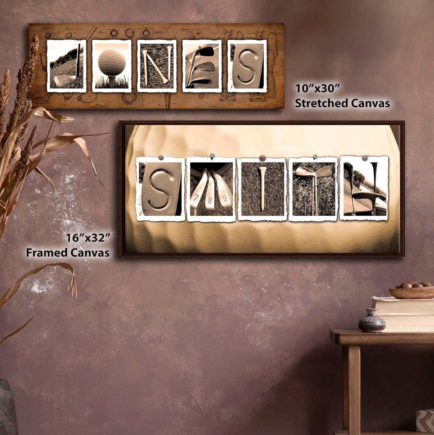 Personalized Golf Name Art - Perfect and unique customized gift for the golfer or golf enthusiast (9.5 in x 26 in Block Mount - VINTAGE)