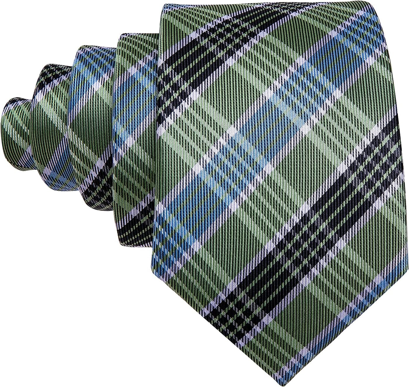 Barry.Wang Designer Classic Ties for Men Set Formal Pocket Square Cufflink Check Plaid