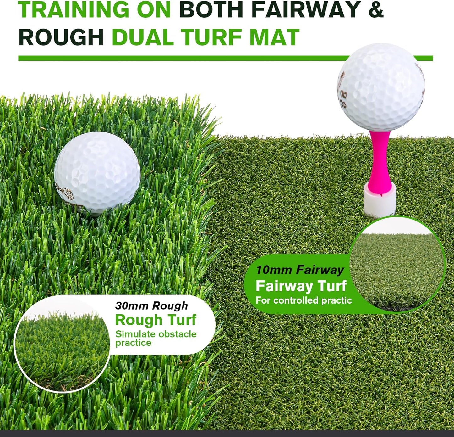 Golf Hitting Mat, Golf Mats Practice Outdoor Indoor for Swing Path Feedback Detection Batting, 16"x12" Artificial Dual Turf Golf Mat with Tees for Training, Driving, Chipping