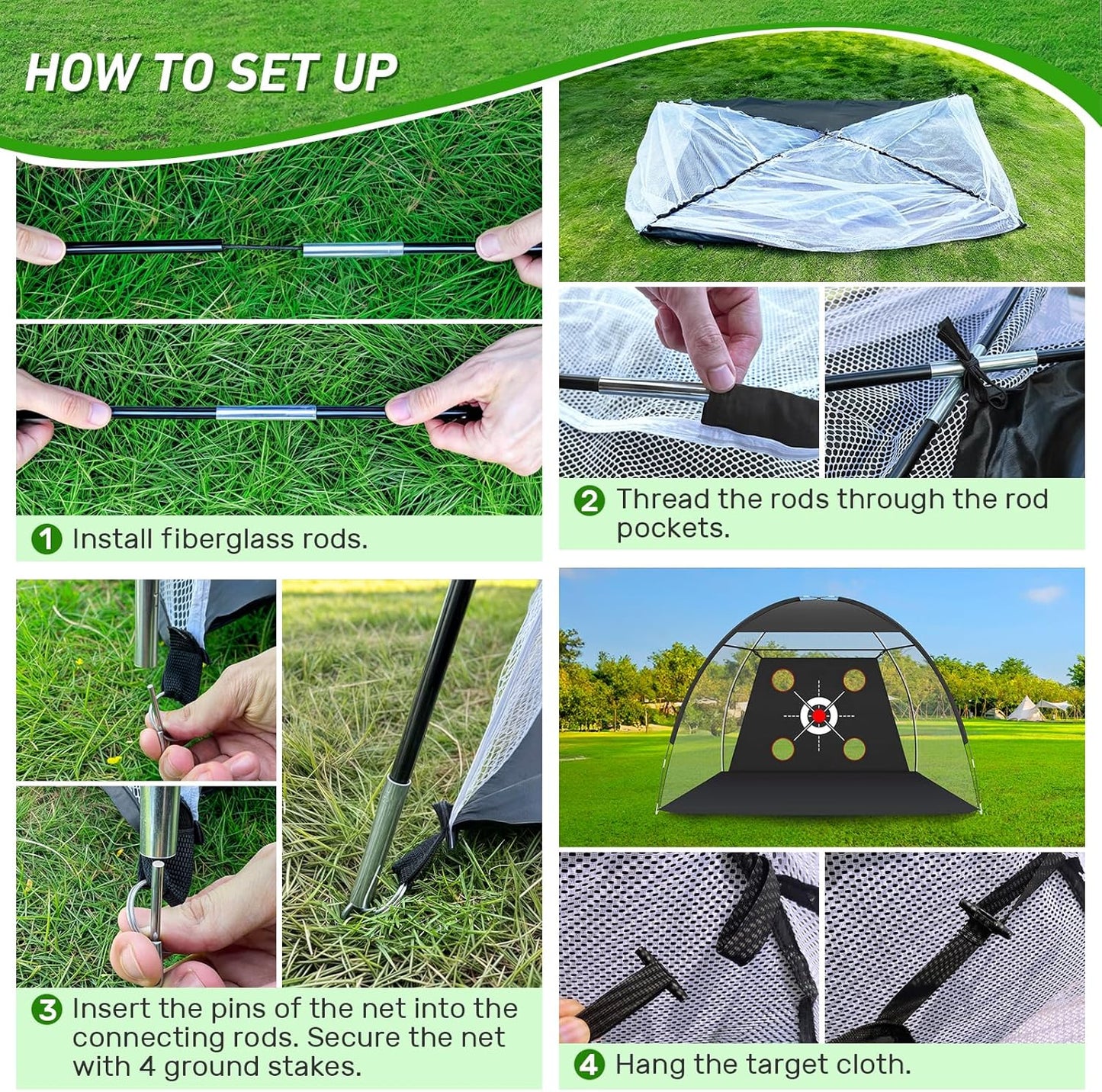 Golf Net, 10x7FT with Golf Practice Mat, Hitting Aid Nets for Backyard Driving Chipping Training Swing with Targets Outdoor or Indoor– Gifts for Men/Dad/Him
