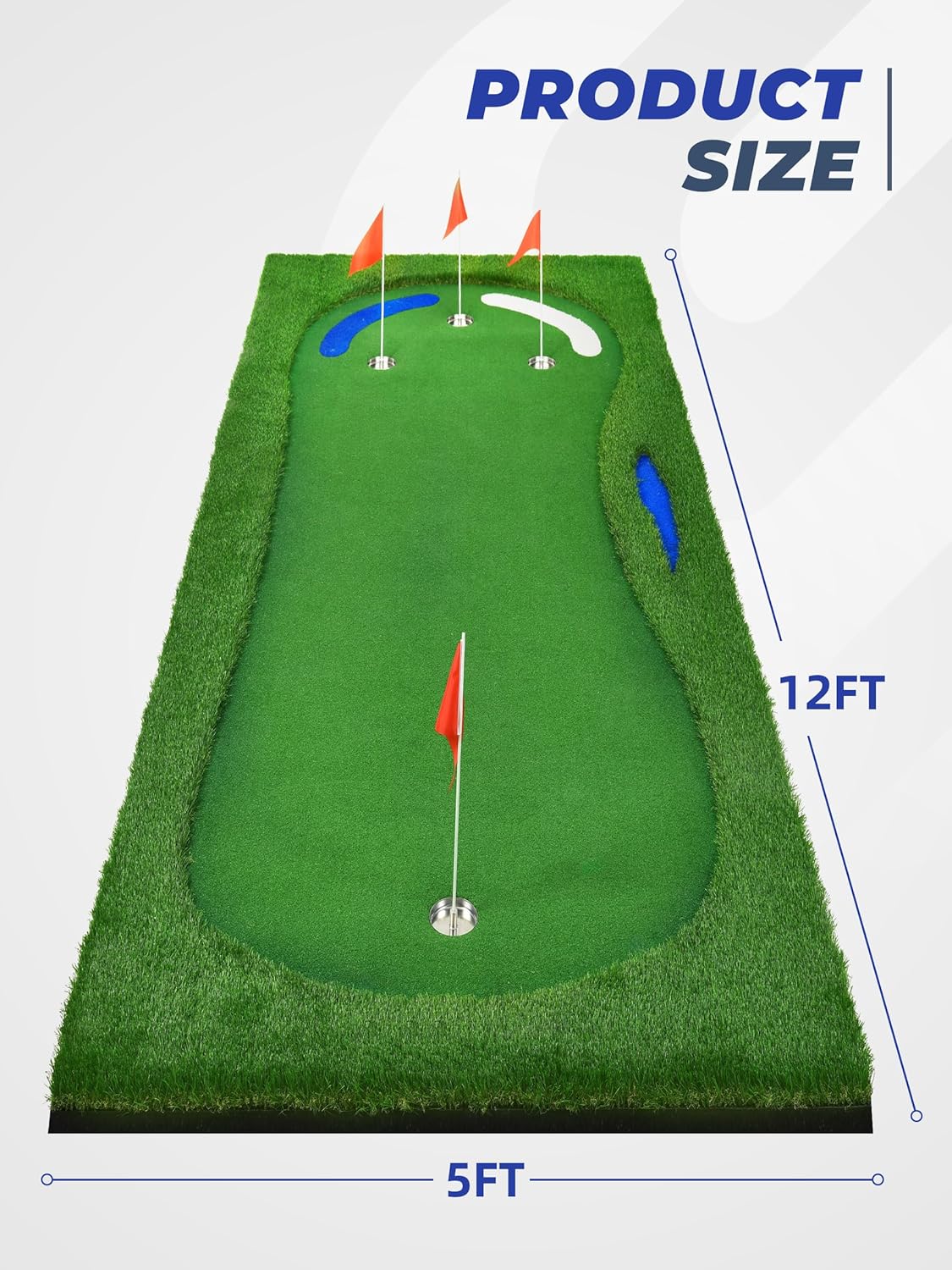 Golf Putting Green, Professional Grade Large Golfing Putting Mats with Sand Pit and Water Hazard for Indoor Outdoor