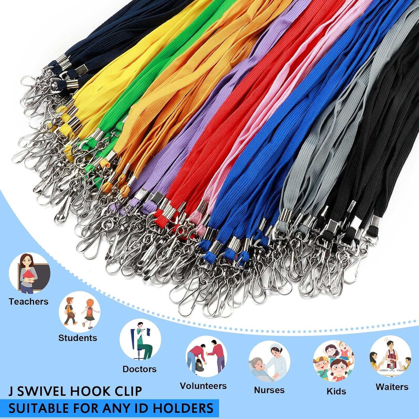 50 Pcs Color Lanyards Flat Lanyards for ID Badges Assorted Colors Badge Lanyards with Swivel J Hook Clip for Office Worker, Student, Teacher