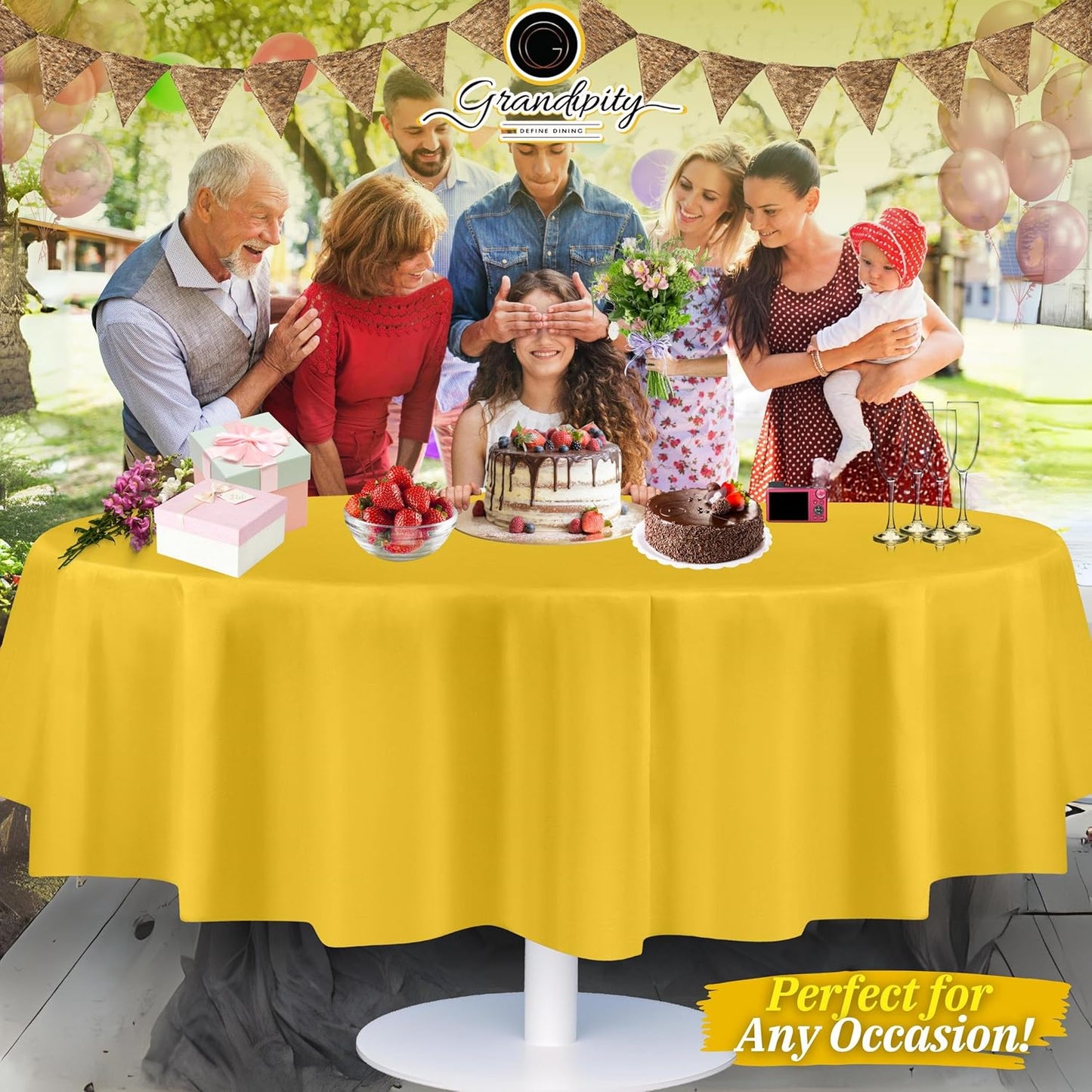 Grandipity 12 Pack Premium Disposable Plastic Tablecloth 84" Inch Decorative Round Table Cover - Yellow