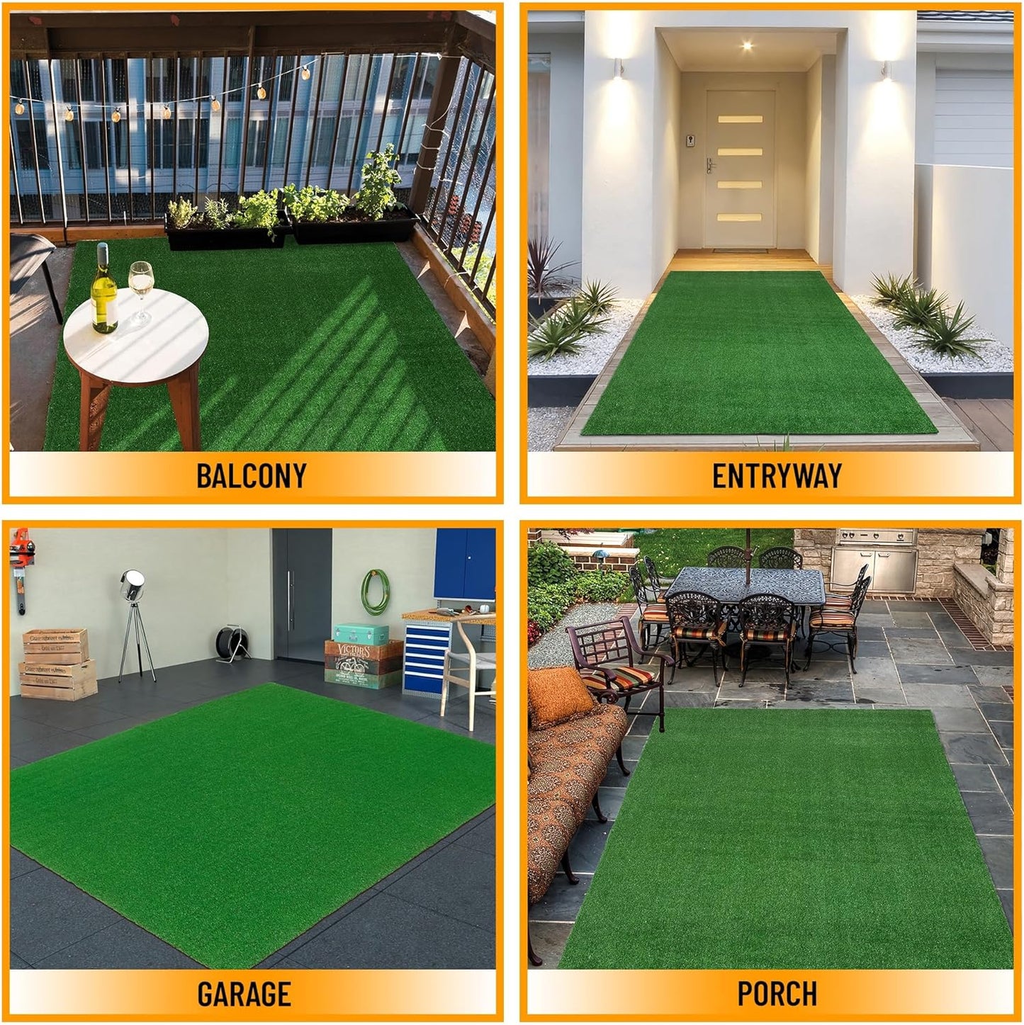 Ottomanson Artificial Grass Turf 7'10" x 52' Indoor Outdoor Faux Grass Rug with Drainage Holes, Customizable with Extra Long Size Options, Perfect for Patio Lawn Balcony Weddings Photoshoot Backdrop