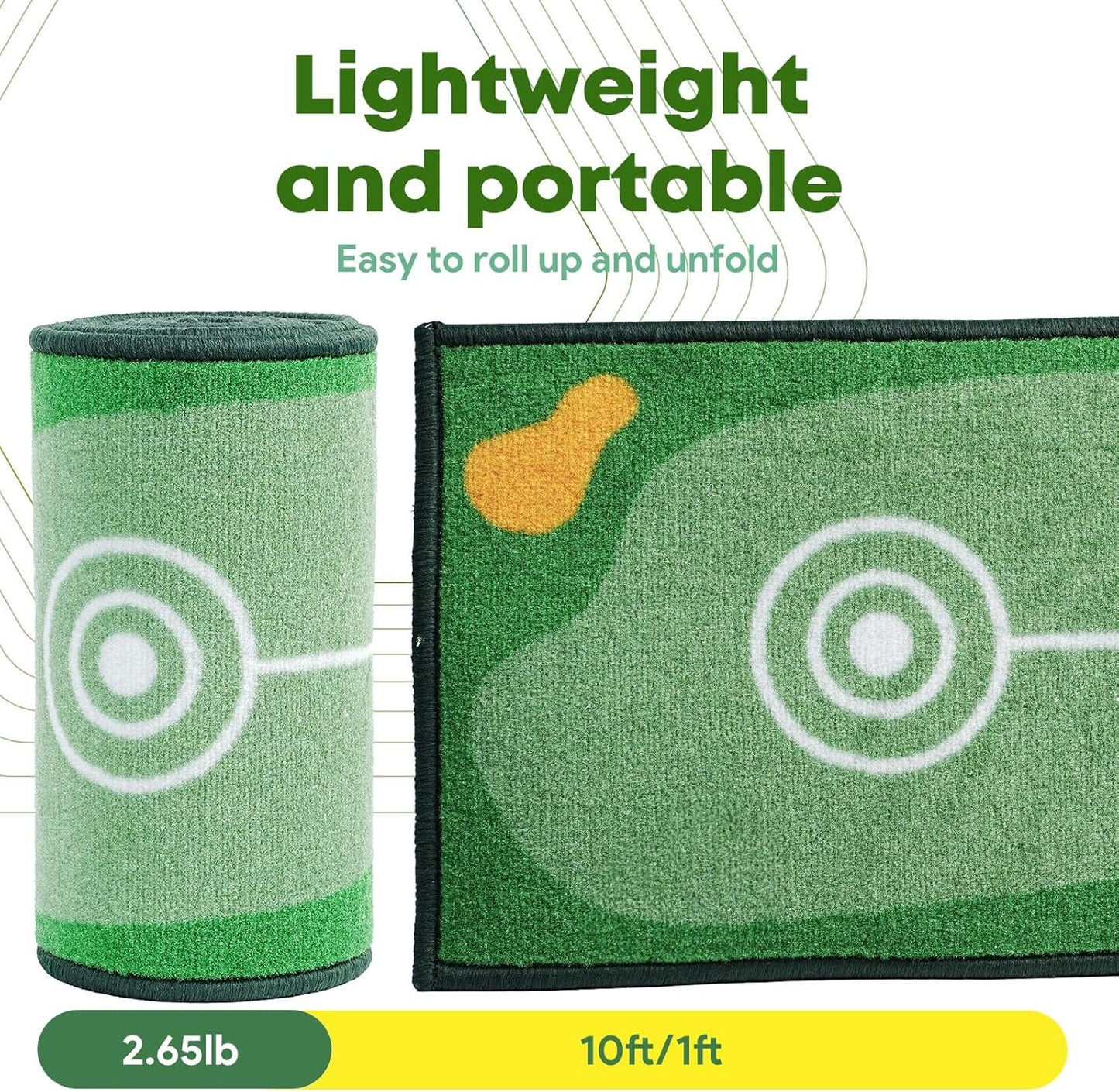 Golf Putting Mat Indoor & Outdoor Professional Practice Putting Green Mat with Distance Marker Anti Slip Backing Golf Accessories Portable Training Matt