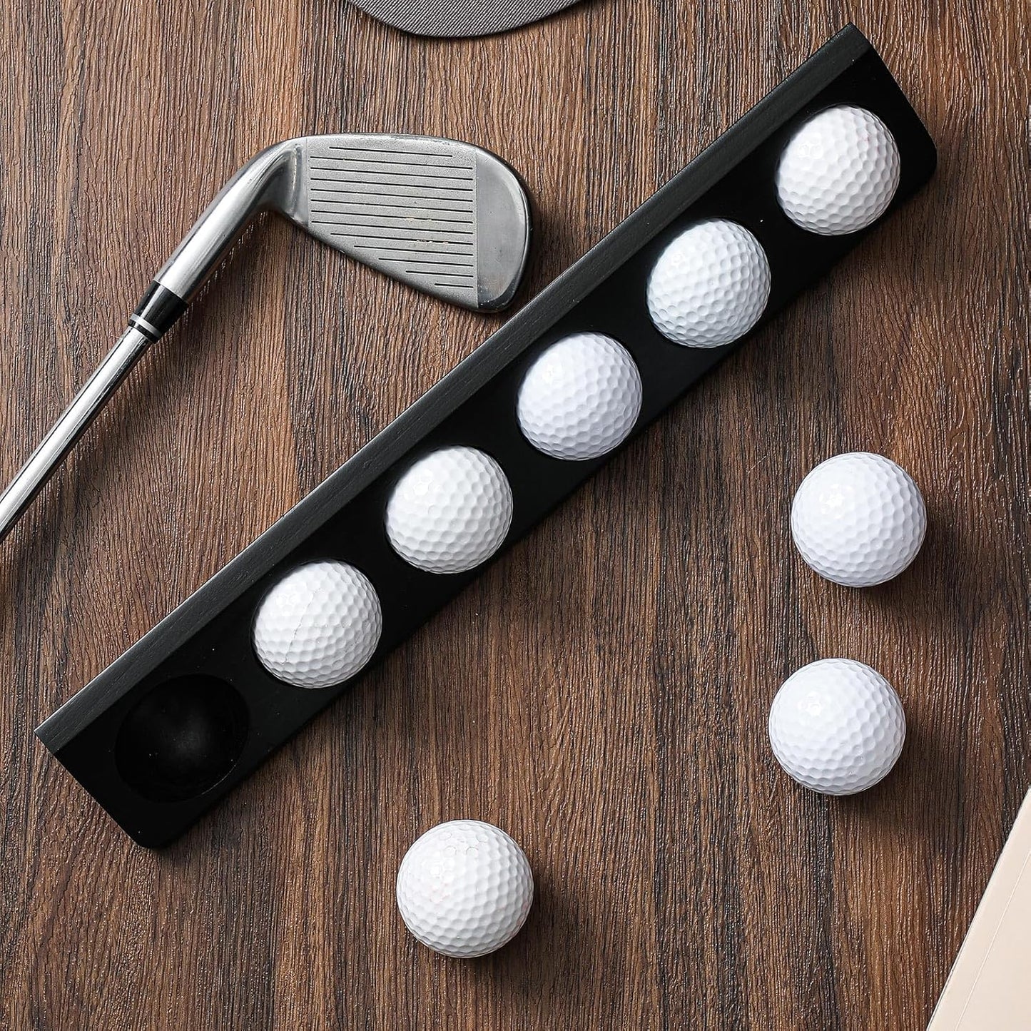 1 Pack Wooden Golf Ball Display Case 6 Standard Size Wall Mount Golf Ball Stand Holder Display for Collector Sport Memorabilia Accessories Gift (Black)