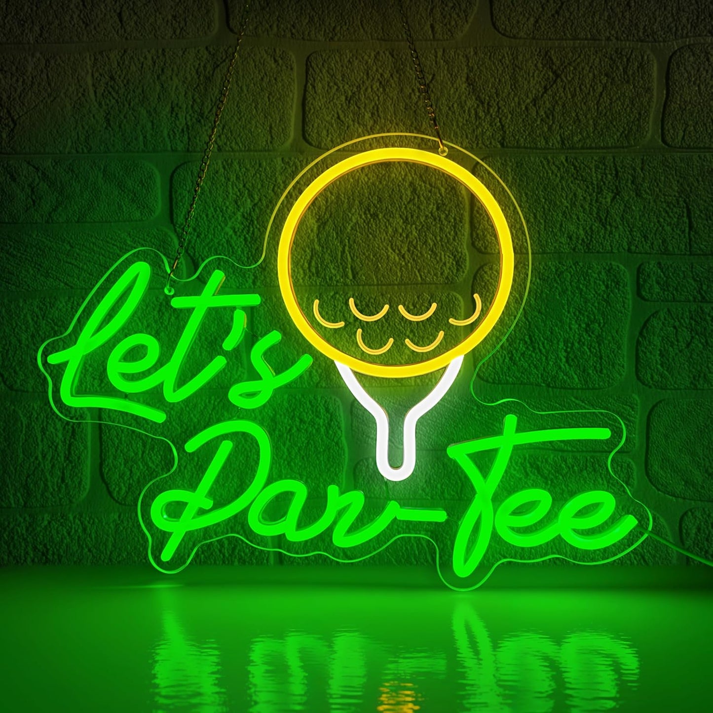 Let's Par Tee Neon Sign Funny Golf Neon Light for Wall Decor USB Dimmable Golf Ball Led Sign for Golf Party, Bar, Game Room, Man Cave Decor