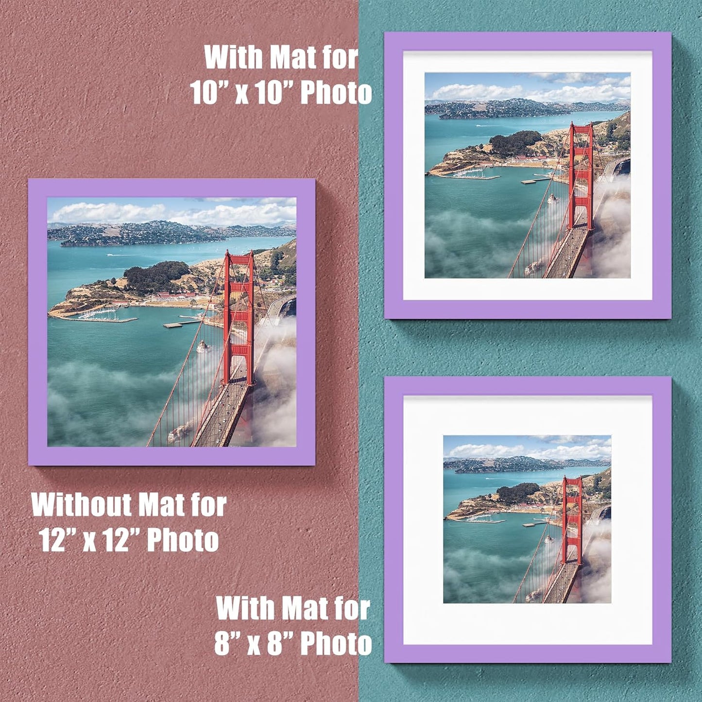 12x12 Wood Picture Frames for Wall Hanging or Tabletop,Diamond Painting Frame Baby Scan Picture Frames with 2 Mats Display 8x8 or 10x10 for Family Walls Decoration,Anniversary,Wedding,Christmas(Purple)